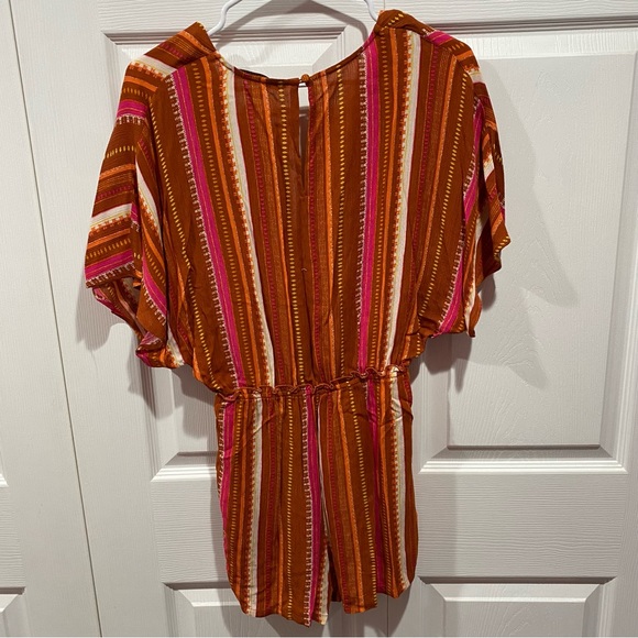 FOREVER 21 Women’s Boho Striped V-Neck Romper / Cover Up - rusty orange, size S - Picture 4 of 6